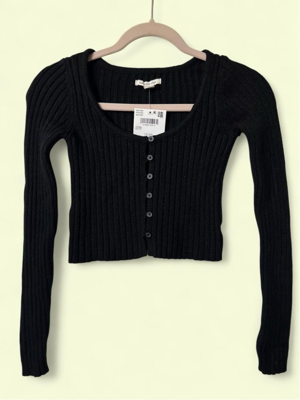 NWT American Eagle Black Ribbed Button Front Cropped Sweater